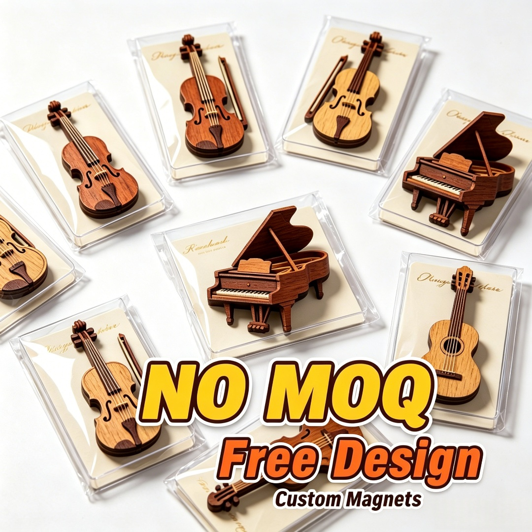 Custom Fridge Magnet Wooden Mu - Musical Instrument Old review and price